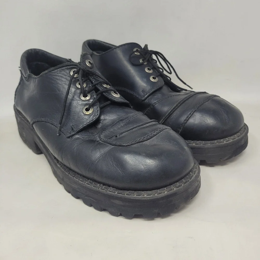 Vintage Bed Stu Shoes 10.5M Black Leather Lug Sole Chunky Cap Toe Y2K Oxfords